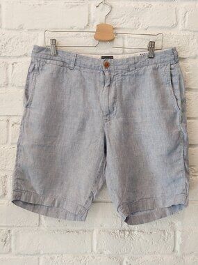 J Crew 100% Irish Linen Shorts Mens 34 Light Blue 10" Stanton Baird McNutt Chino